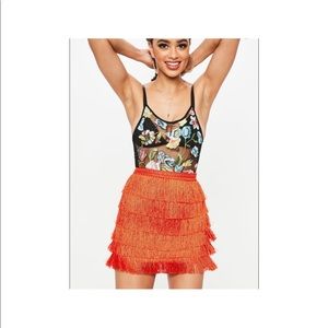 Orange fringe tailored skirt